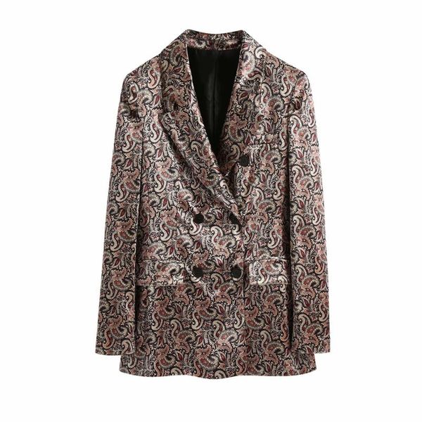 

puwd vintage woman velvet printed blazer coat 2020 fashion ladies autumn double breasted jacket female chic streetwear, White;black