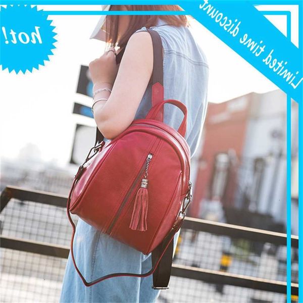 

2020 new head leather korean dual-purpose multi-functional tassel simple women's backpack