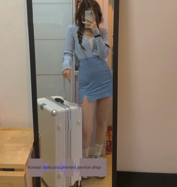 

rx37h same style plaidbody skirt hip-covered slim website skirt body women's brandy melville official split bm style, Black