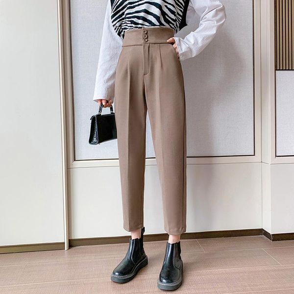 

women's pants & capris high waist autumn winter woman trouser office female suit pant ankle-length korean style woolen solid harem, Black;white