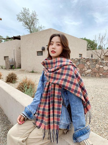 

scarves 2021 plaid cashmere women scarf chic winter warm shawl multi color couples soft foulard tassel wraps1, Blue;gray