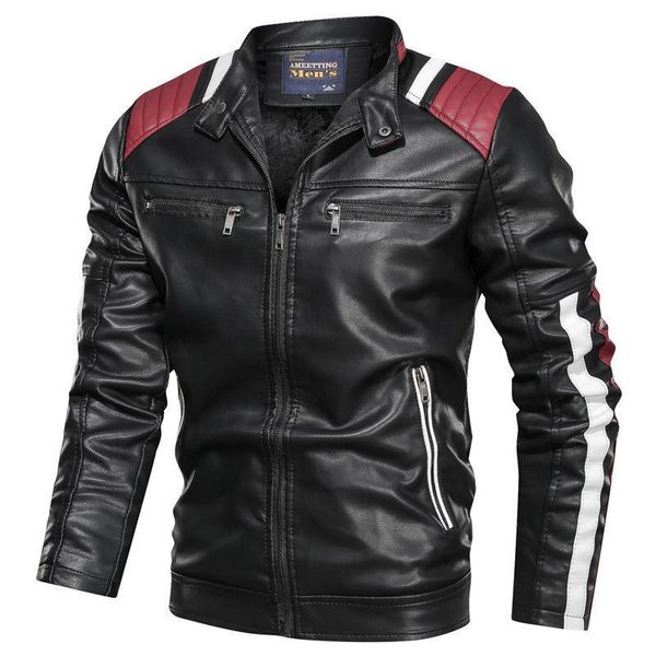 

2020 autumn winter men's leather jacket casual fashion stand collar motorcycle jacket men slim style quality leather jacket men, Black