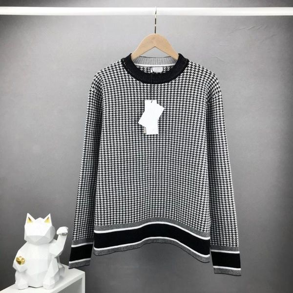 

autumn winter 2020 new brand design letter logo knitting sweater houndstooth pattern jacquard men women pullover 30748, White;black