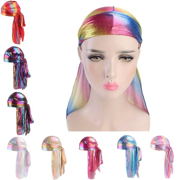 

durag long tail for women men 360 wave cap turban bandanas headwear headband hair cover accessories xmas gifts, Blue;gray