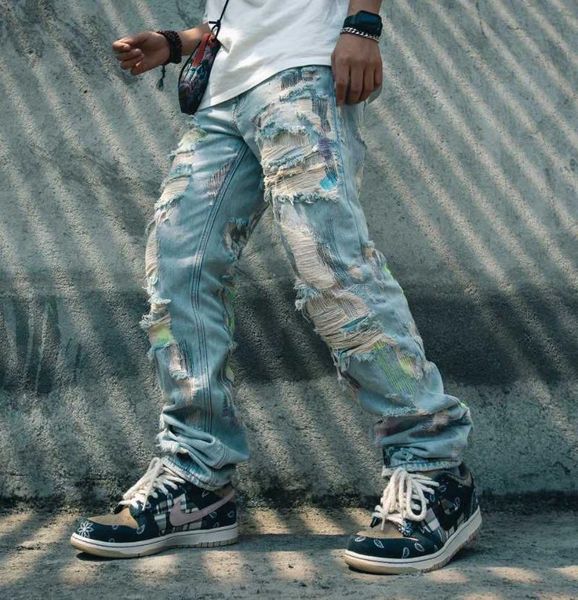 

12441 fashion men's jeans 2020 runway luxury european design party style men's clothing, Blue