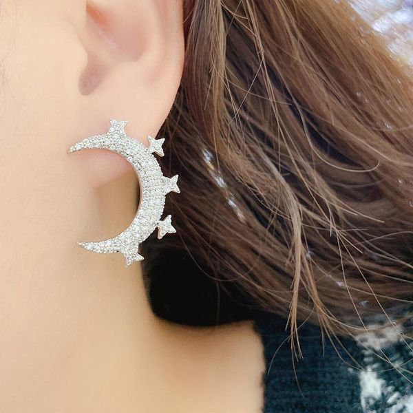 

stud silver colour cubic zirconia moon earrings for women flyleaf summer lady fashion jewelry oorbellen brincos1, Golden;silver