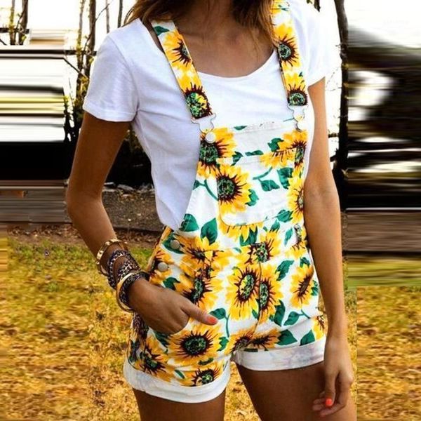 

jumpsuit womens sleeveles sunflower short pajamas set pocket overalls one piece jumpsuit summer beach in stock1, Black;white