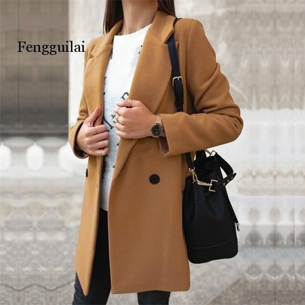 

women's blend coat long button wool blend coat female woman winter coat 2020 overcoat elegant warm outerwearx1020, Black
