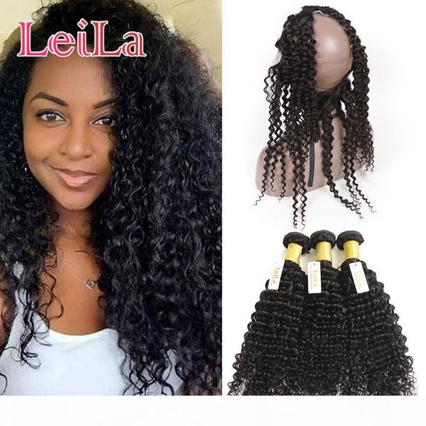 

malaysian 3 bundles with 360 lace frontal pre plucked lace band deep wave 4 pieces lot human hair virgin hair, Black;brown
