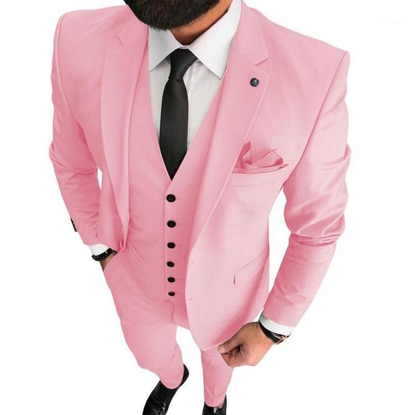 

3 piece pink slim fit prom men suits for wedding notched lapel custom groom tuxedos 2020 fashion clothes set jacket vest pants1, White;black