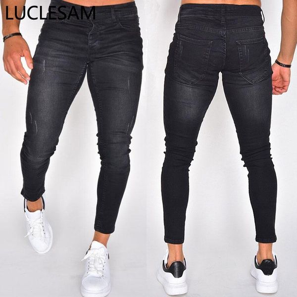 

тощие разорванные джинсы мужчины 2020 новых карандаш брюки брюки повседневные slim fit moto biker джинсовые штаны растянуты pantalones hombr, Blue