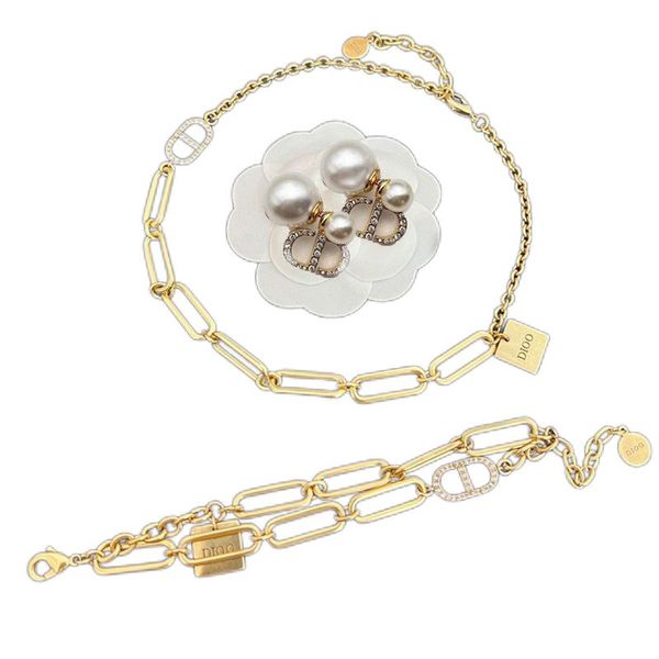 

designer necklace stainless steel letter 18k tide cards necklaces bracelet mens and women party lovers gift jewelry dio bracelet ior style r, Silver