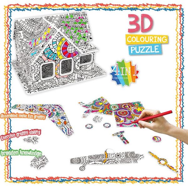 

xmy montessori children diy graffiti animal dinosaur airplane house drawing set 3d stereoscopic drawing toy puzzle