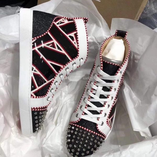 

high studded spikes flats casual most prefers red bottom mens luxury designer sneakers shoes new rivets tranier for women party wedding, Black