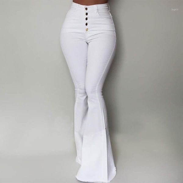 

bell bottom trousers women high waist pants pure white skinny button fashion elegant long female clothes plus size trousers, Black;white