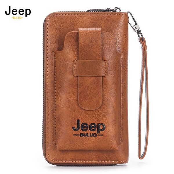

jeep buluo leather men clutch wallet brand purse for phone double zipper luxury wallet leather clutch bag large capacity c1115, Red;black