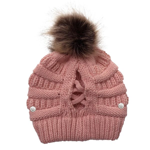 

women knitted cap pom removable button criss cross beanie woolen hat outdoor ski winter casual knitting party hats dhb2976