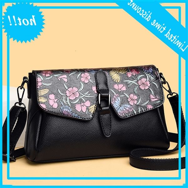 

retro flowers printed pu leather flap handbags for women simple small square shoulder crossbody tasks women's fashion bracelet