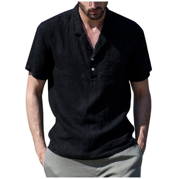 

mens summer casual shirt vintage pure color linen short sleeve male shirts breathable mens' dress shirts camisa masculina blouse, White;black