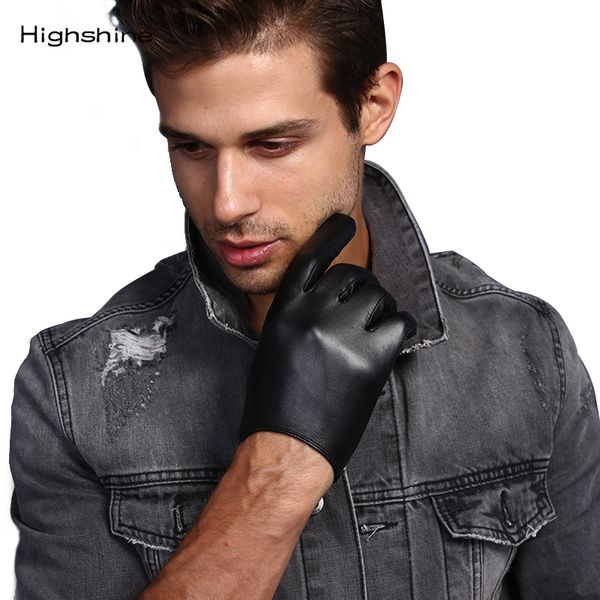 

mens genuine leather gloves male soft goatskin thin fashion casual driving gloves warm winter touch screen short wrist gloves t200915, Blue;gray