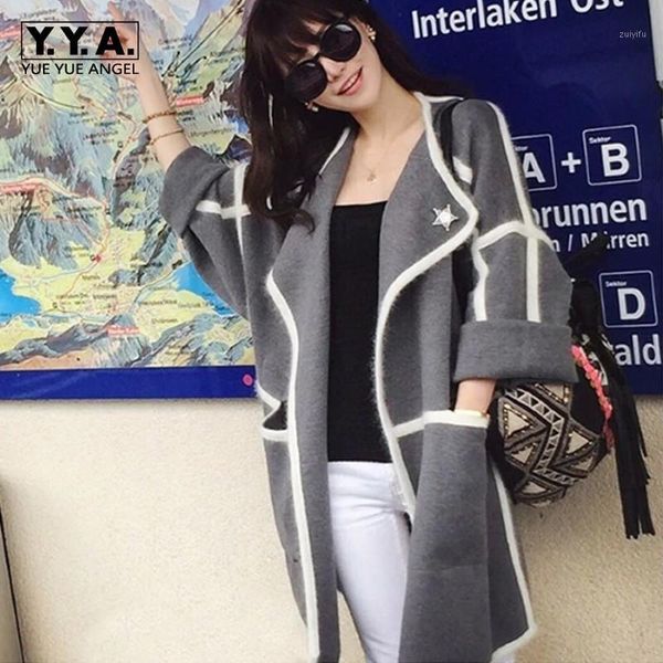 

new arrival autumn fashion womens cardigan pocket elegant large lapel poncho cashmere coat clothing for female, White;black