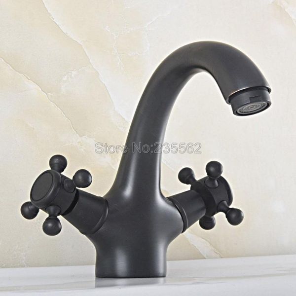 

bathroom sink faucets black oil rubbed bronze deck mounted dual cross handle basin faucet single hole and cold mixer taps lsf824