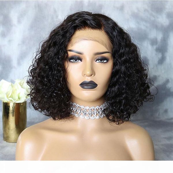 

9a pre plucked full lace human hair wigs with baby hair short brazilian virgin curly lace front bob wig for black women, Black;brown