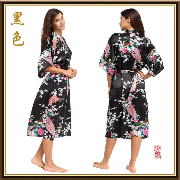

women floral robes with sashes half sleeve v neck loose wedding robes ladies fashion sleepwear, Black;red
