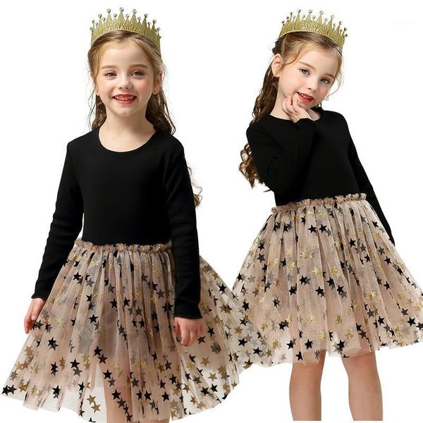 

girls autumn winter dress kids star sequins princess dresses children long sleeve birthday party vestidos casual clothing 3-8t1, Red;yellow