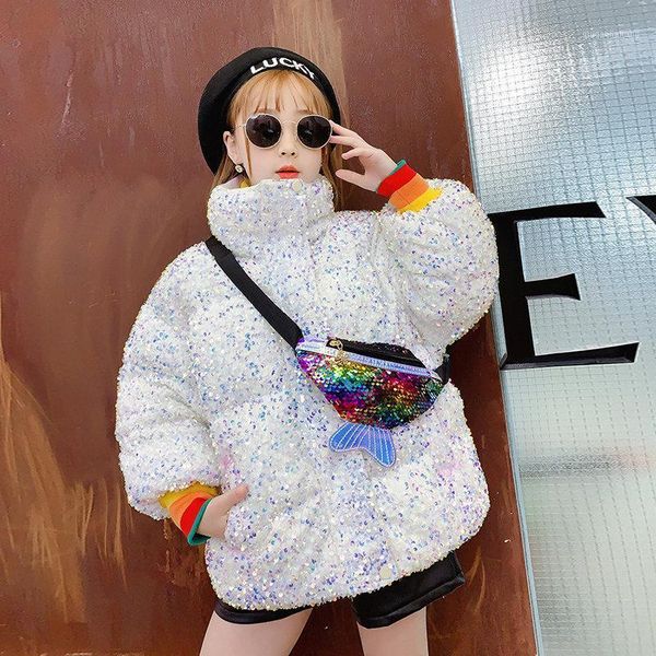 

girls sequins jacket fall winter cotton outerwear kids fashion brand coat children light-shining clothes with paillettes 4-14yrs1, Blue;gray