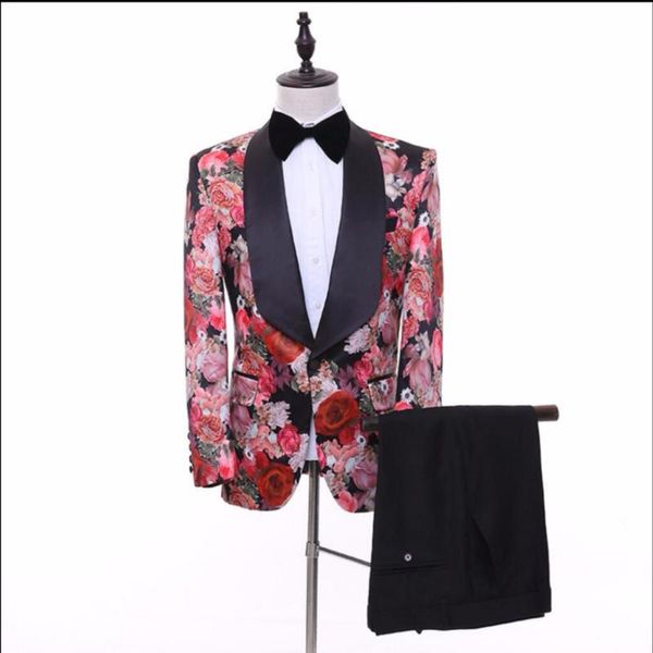 

men's suits & blazers s-5xl plus size clothing groom wedding flower party shawl collar suit floral print singer stage costumes, White;black