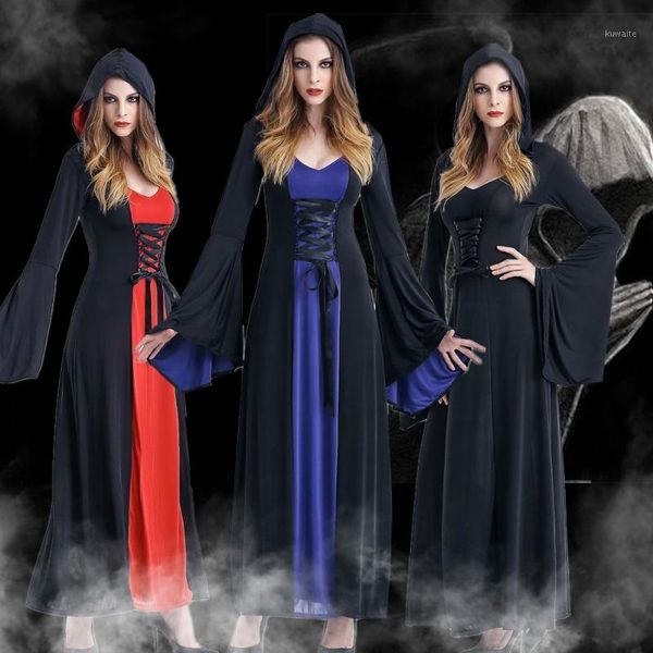 

renaissance gothic vampire witch costume fantasia halloween witch hooded fancy party masquerade long dress1, Silver