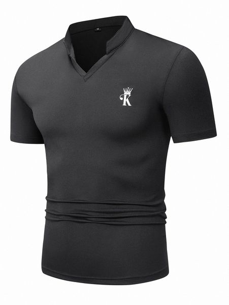 

men letter & crown print polo shirt v4km#, White;black