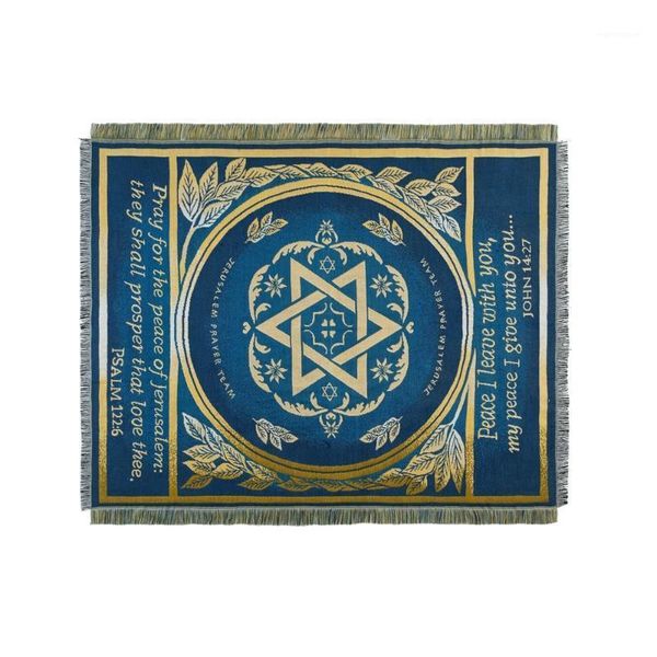 

star of david blanket religious israel prayer blanket carpet tapestry sofa knit throw1, Blue;gray
