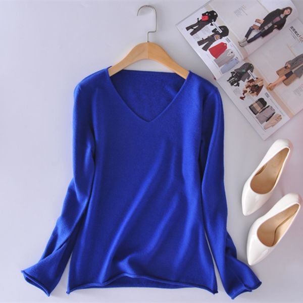 

autumn cashmere fashion women spring new v-neck wool sweater short paragraph basic knit cultivate wild pullovers y200910, White;black