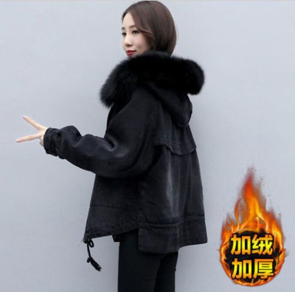 

novo 2020 inverno jaqueta jeans casaco de jean feminino parka plus size 3xl grosso preto denim jaquetas senhoras casacos outerwear, Blue