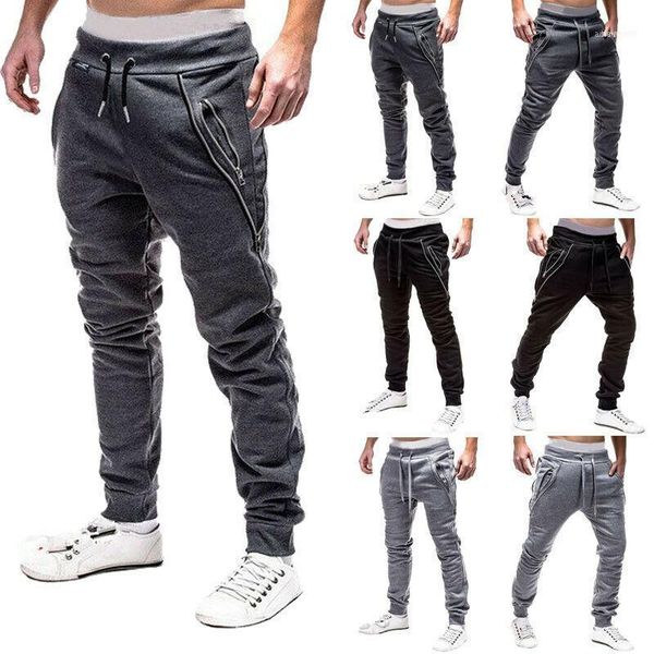 

hirigin 2019 new men pants sport pants long trousers tracksuit fitness workout joggers gym sweatpants11, Black
