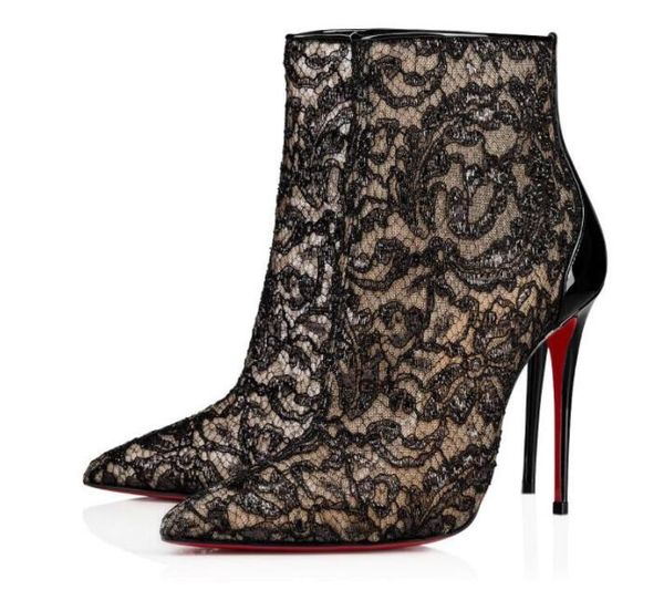 

with box] women pointed toe red bottom ankle boots so kate booty lace gloss version white,black lady booties high heels combat booties