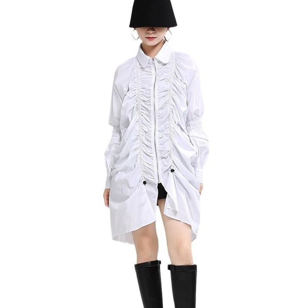 

vm women dress lantern sleeve irregular shirt dresses women asymmetry long sleeve white black casual dresses 2020 new, Black;gray