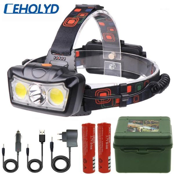 

headlamps super bright led headlamp t6+2cob headlight head lamp waterproof torch lanterna light use 2*18650 battery for camping1