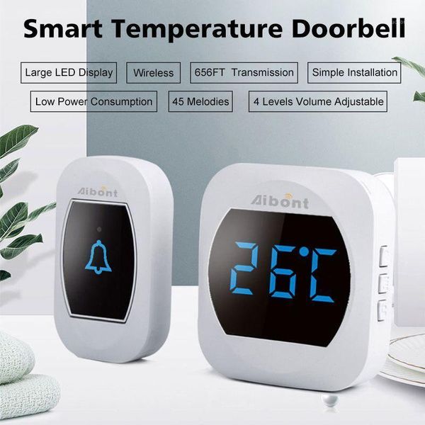 

wireless waterproof doorbell wireless smart doorbell led temperature display 300m rangee self-powered no battery required bell1