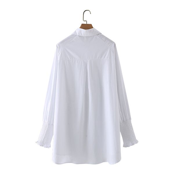 

2021 new womens spring office lady shirts full sleeve pockets elegant buttons decoration down collar white blouse 5fo5, Black;brown