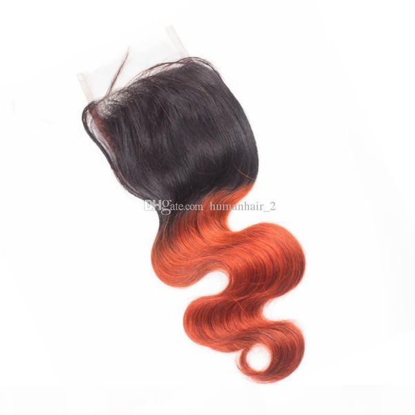 

two tone 1b 350 orange body wave lace closure with bundles new fashion color orange human hair 3bundles and 4*4 lace closure, Black;brown