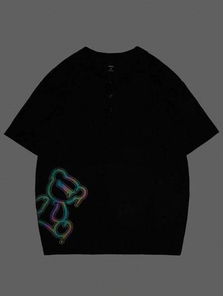 

men reflective cartoon graphic button front polo shirt c3xq#, White;black