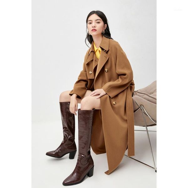 

women's wool & blends yfl woolen coat 2021 winter korean version of corset waist long double faced tweed retro for women 1b99730011, Black