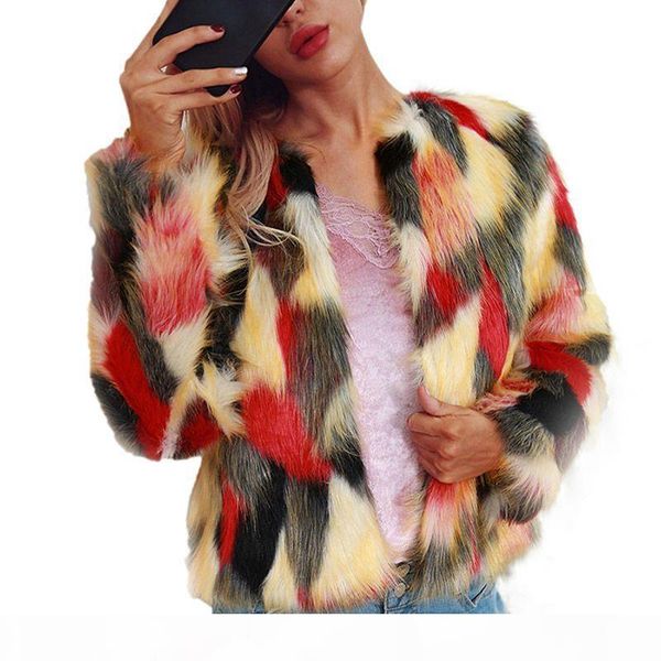 

colorful faux fur coat women 2020 new winter fashion warm chic jacket cardigan outerwear for party club cocktail arrival, Black