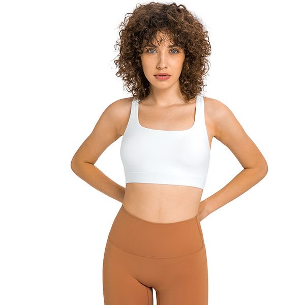 

cross shoulder straps tank yoga gathered shockproof sports bra nude feeling skin-friendly women underwear vest with removable cups l164