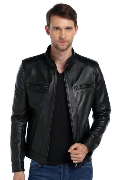 

man leather jacket geniue leather metal zipper satin lining biker jacket1, Black