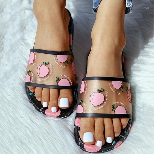 

slippers summer sandals shoes woman 2021 polka dots transparent open toe flip flops clear women outdoor flat beach slides1, Black
