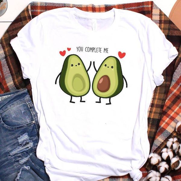 

women avocado lover couple fruit cartoon ladies graphic tshirt clothes t tee female womens shirt clothing t-shirt, White